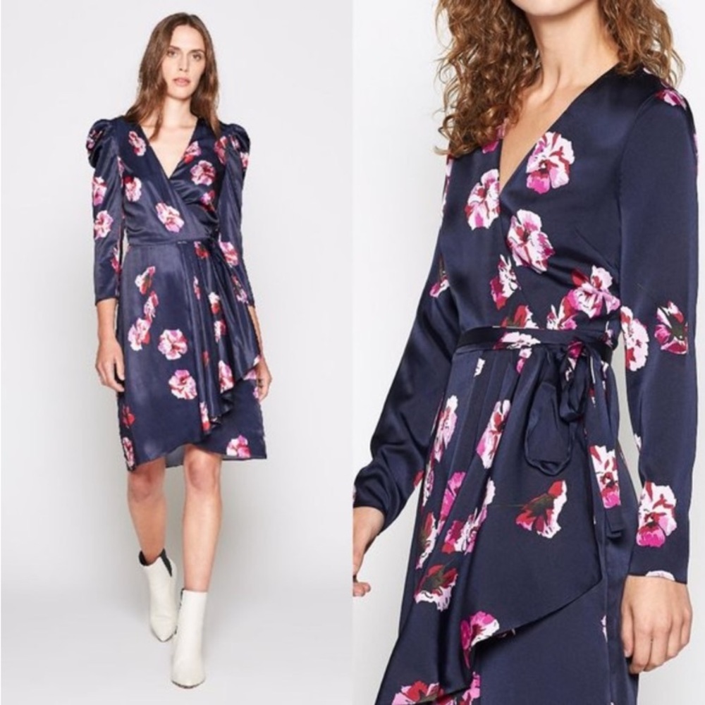 Joie Dress Miltona Wrap Navy Blue Pink Floral NWT